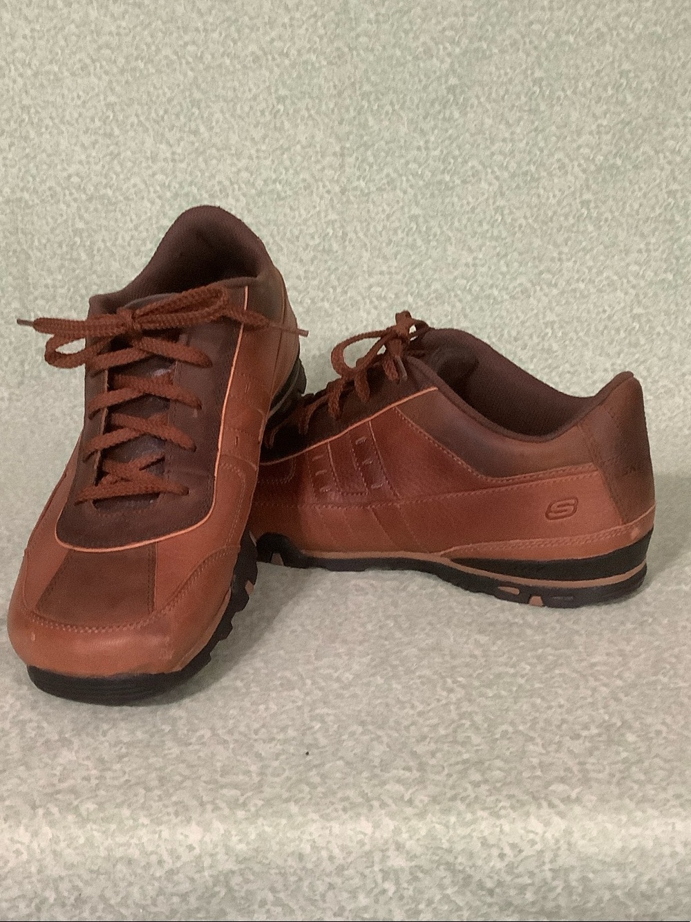 Skechers Men's Genuine Leather Rust Brown Lace-Up Sneakers - Size 8.5
